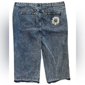 Logo Lori Goldstein x Smiley World Stone Wash Raw Hem Wide Leg Jeans Size 24WP